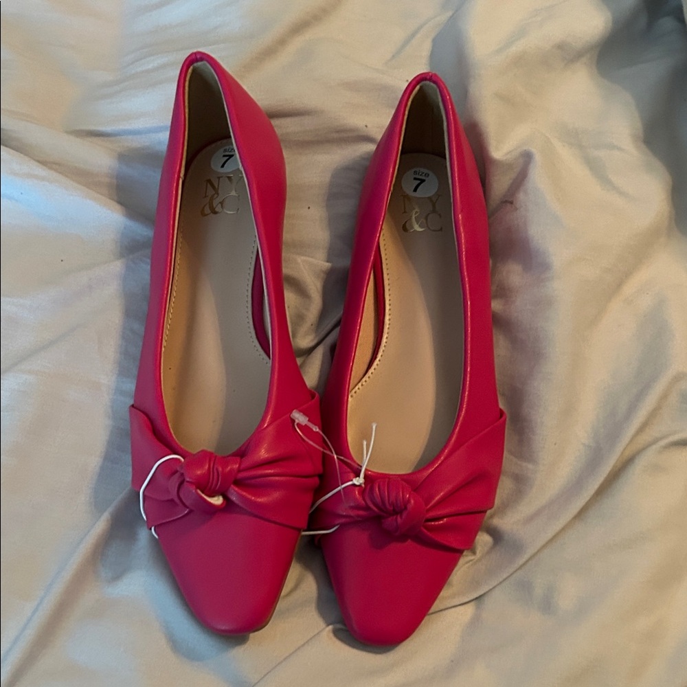New York & Company Pink Knot Detail Pointed Toe Flats